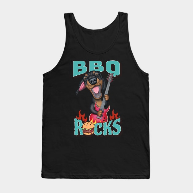 Cute Barbeque Rocks with dachshund doxie dog playing guitar tee Tank Top by Danny Gordon Art